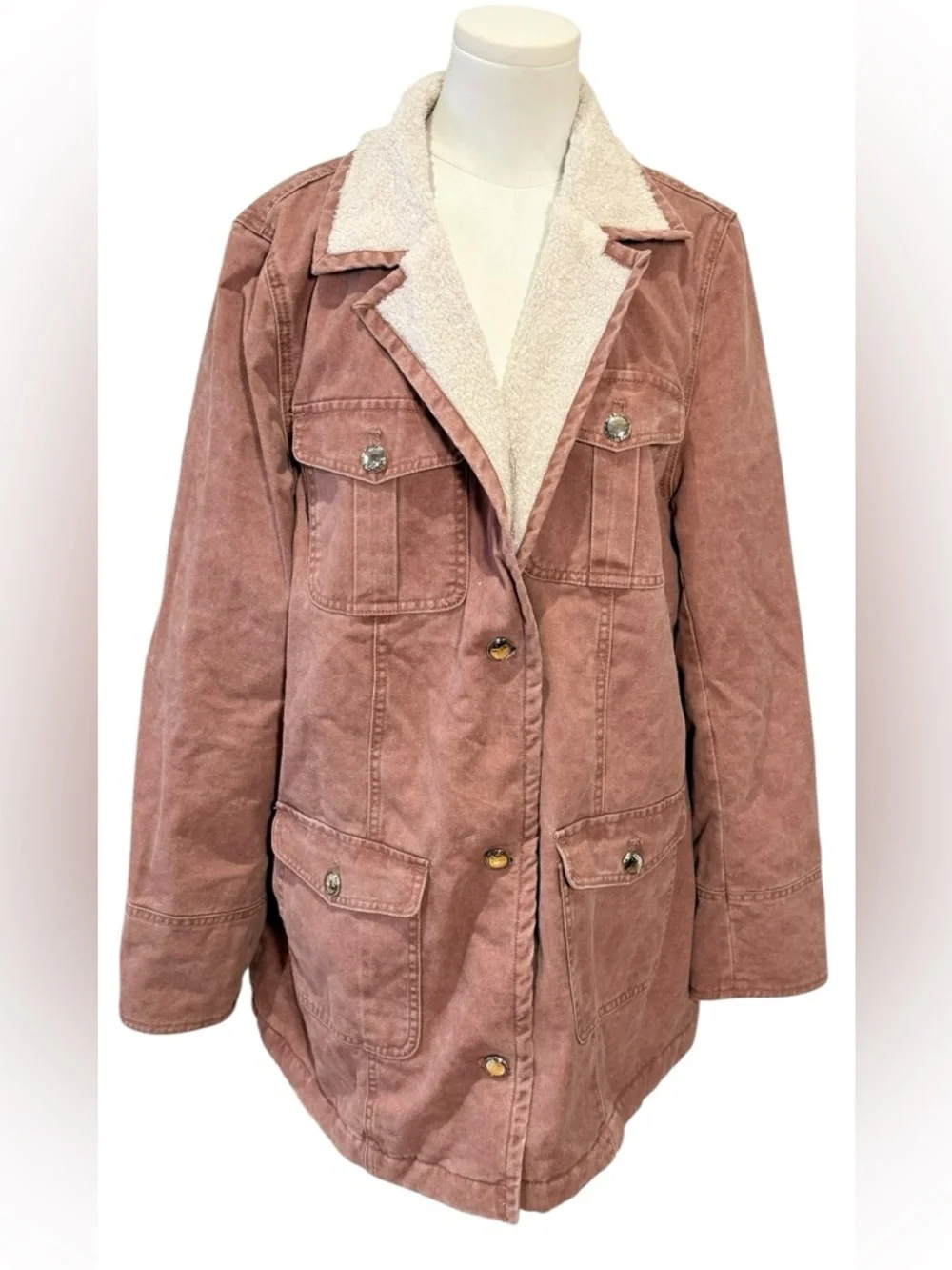 Pink Faux Sherpa Lined Barn Jacket Chore Coat Oversized 2XL - Picture 2 of 6